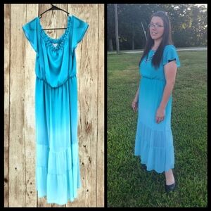 Belle sky teal ombre maxi dress size PL or L
